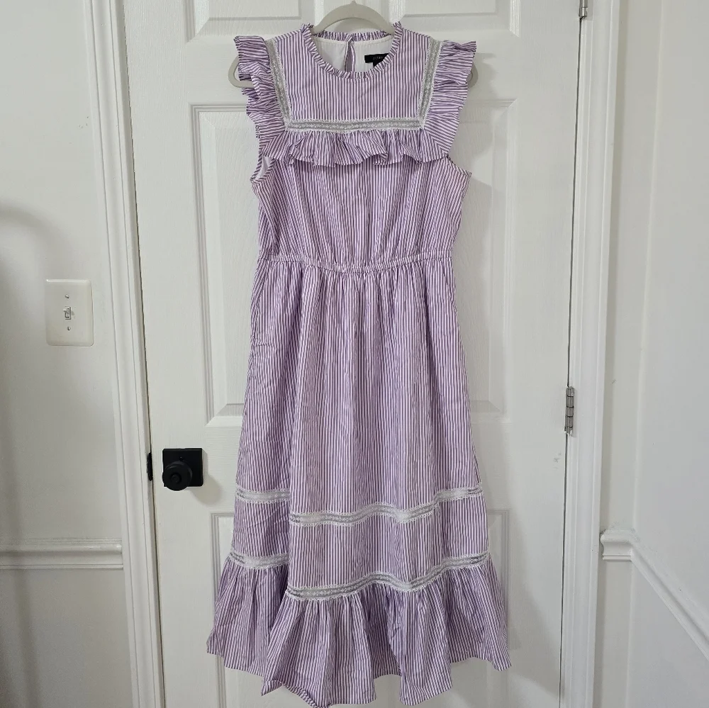 J.Crew Lavender Stripe Ruffle Tiered Midi Dress Size S - Picture 6 of 12